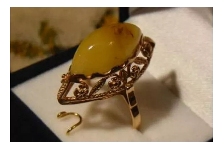 Russian rose Soviet pink USSR red 585 583 gold amber ring vrab003