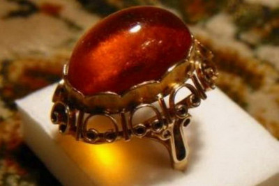 "Classic Amber Stone Encased in 14K 585 Rose Gold Ring" vrab005 vrab005