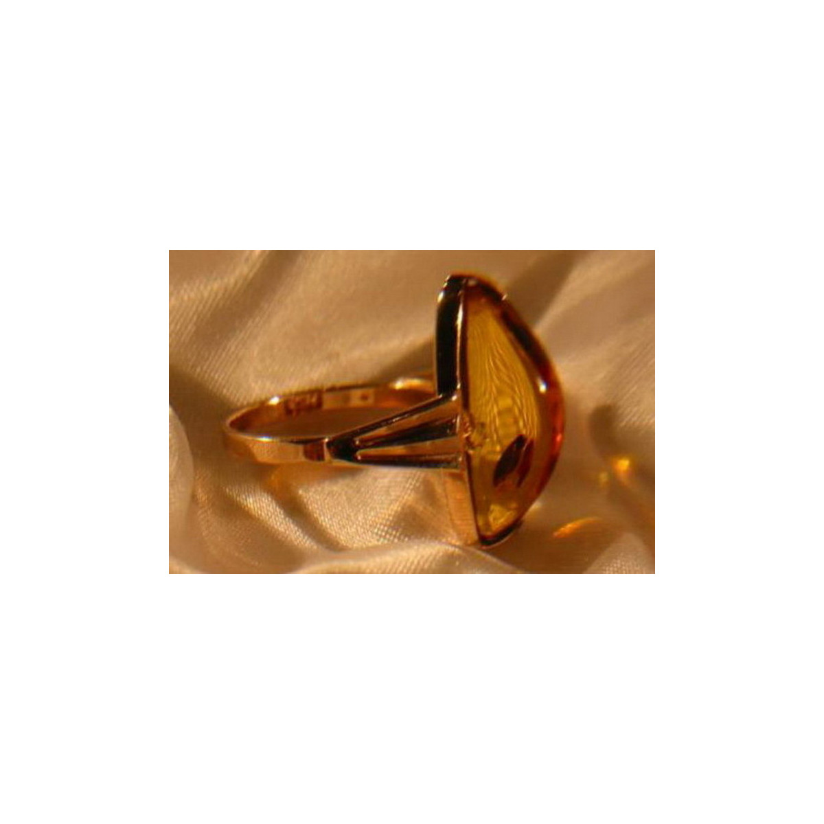 Russian rose Soviet pink USSR red 585 583 gold amber ring vrab006