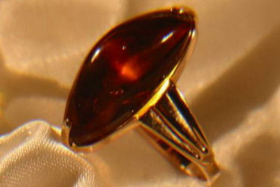 "Genuine Amber Stone Set in 14K 585 Vintage Rose Gold Ring" vrab006 vrab006