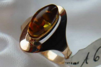 Bague Ambre d'Origine en Or Rose 14 Carats Vintage vrab007 vrab007