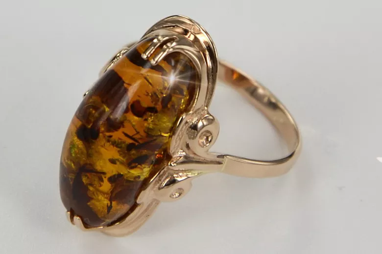 Russian rose Soviet pink USSR red 585 583 gold amber ring vrab010