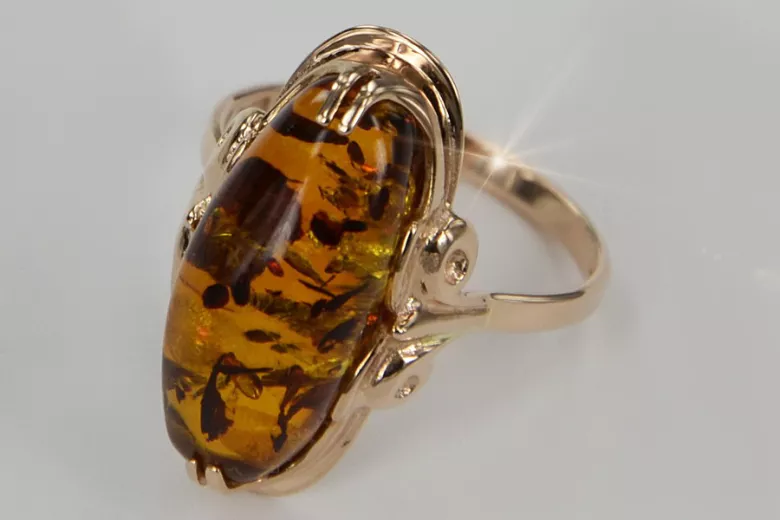 Russian rose Soviet pink USSR red 585 583 gold amber ring vrab010