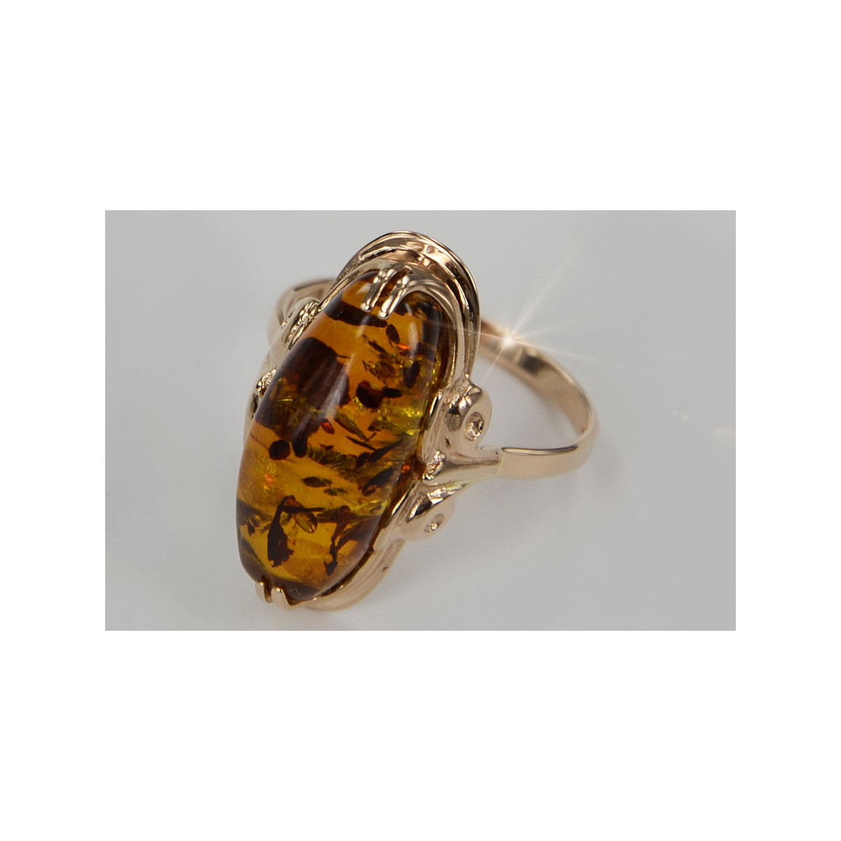 Russian rose Soviet pink USSR red 585 583 gold amber ring vrab010