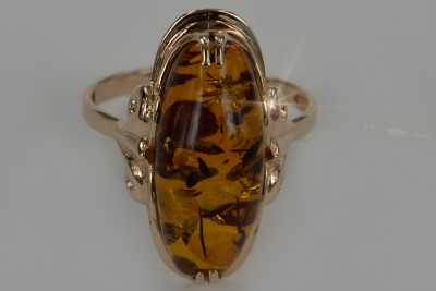 "Authentic 14K Rose Gold Amber Ring with Vintage Aesthetic" vrab010 vrab010