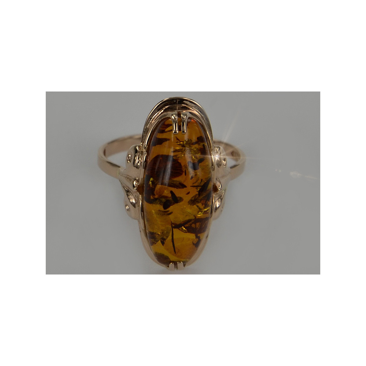 Russian rose Soviet pink USSR red 585 583 gold amber ring vrab010