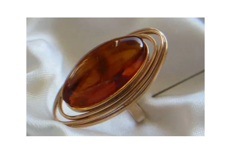 Russian rose Soviet pink USSR red 585 583 gold amber ring vrab012