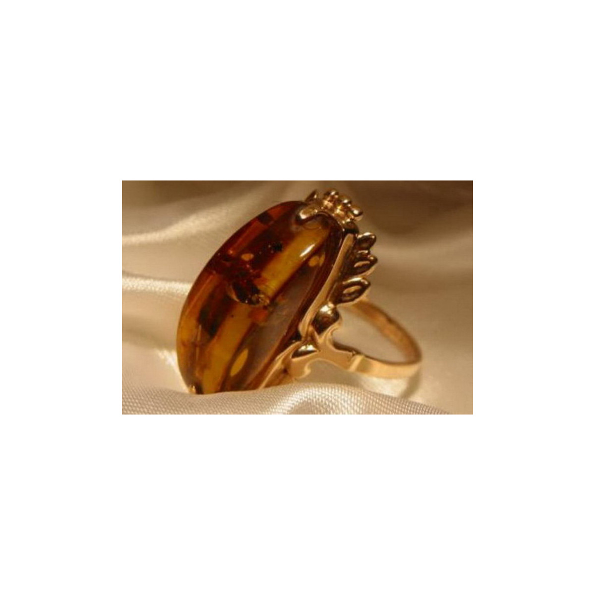 Rose russe rose soviétique URSS rouge 585 583 bague ambre or vrab015