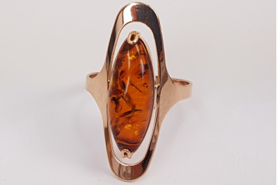 Bague en ambre d'origine, en or rose 14 carats vintage vrab016 vrab016