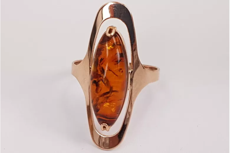 Russian rose Soviet pink USSR red 585 583 gold amber ring vrab016