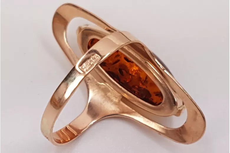 Russian rose Soviet pink USSR red 585 583 gold amber ring vrab016