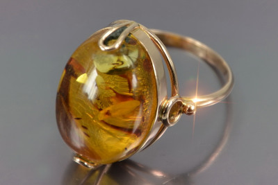 "Bague Ambre Rosée d'Or 14 Carats Vintage Authentique" vrab017 vrab017