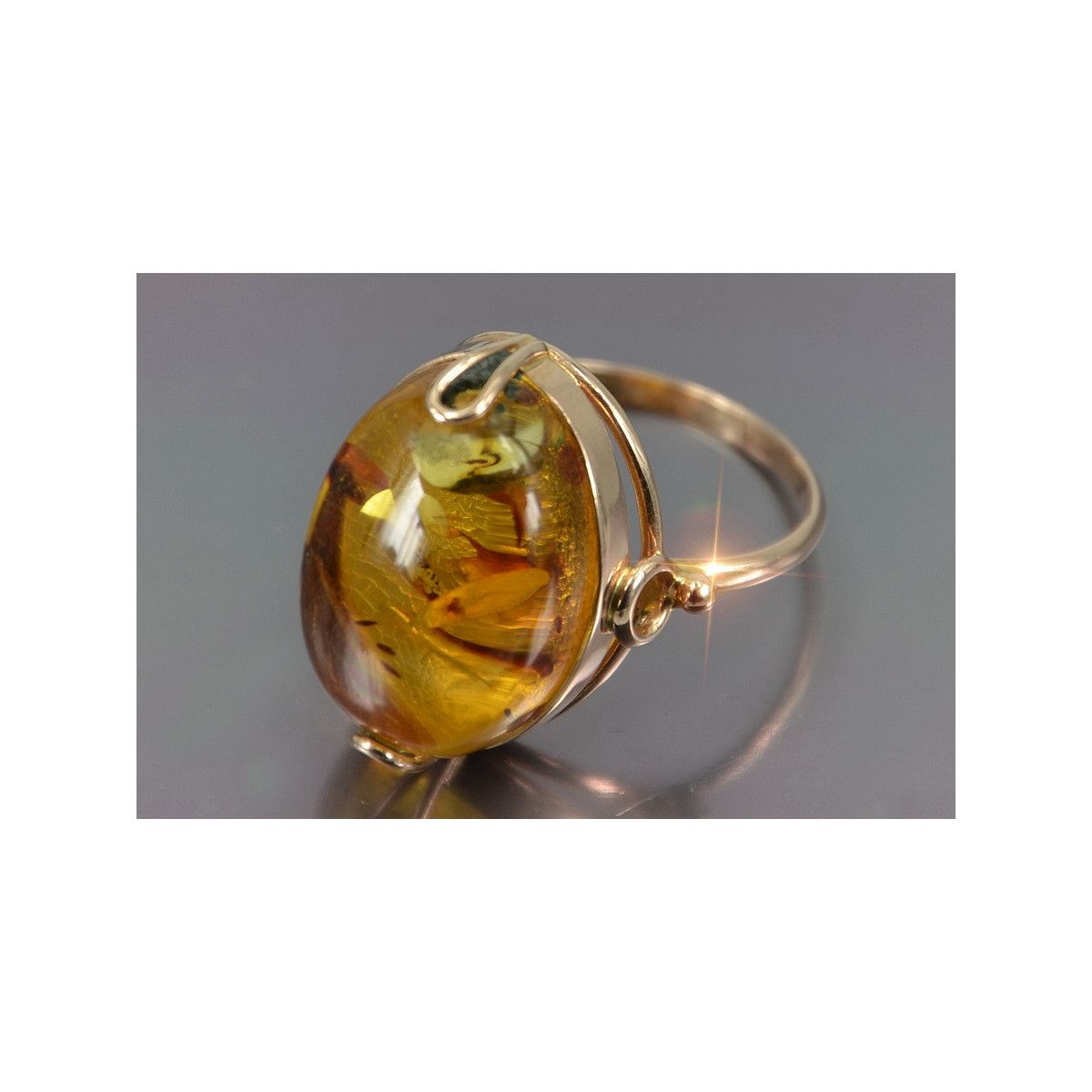 Russian rose Soviet pink USSR red 585 583 gold amber ring vrab017