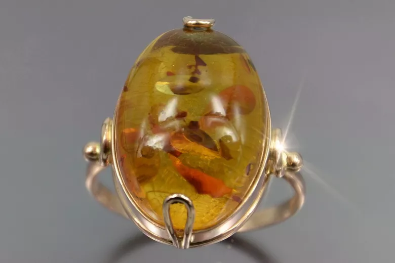 Russian rose Soviet pink USSR red 585 583 gold amber ring vrab017