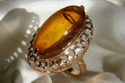 "Antique Amber in 14k Rose Gold 585 Ring - Original Vintage" vrab022 vrab022