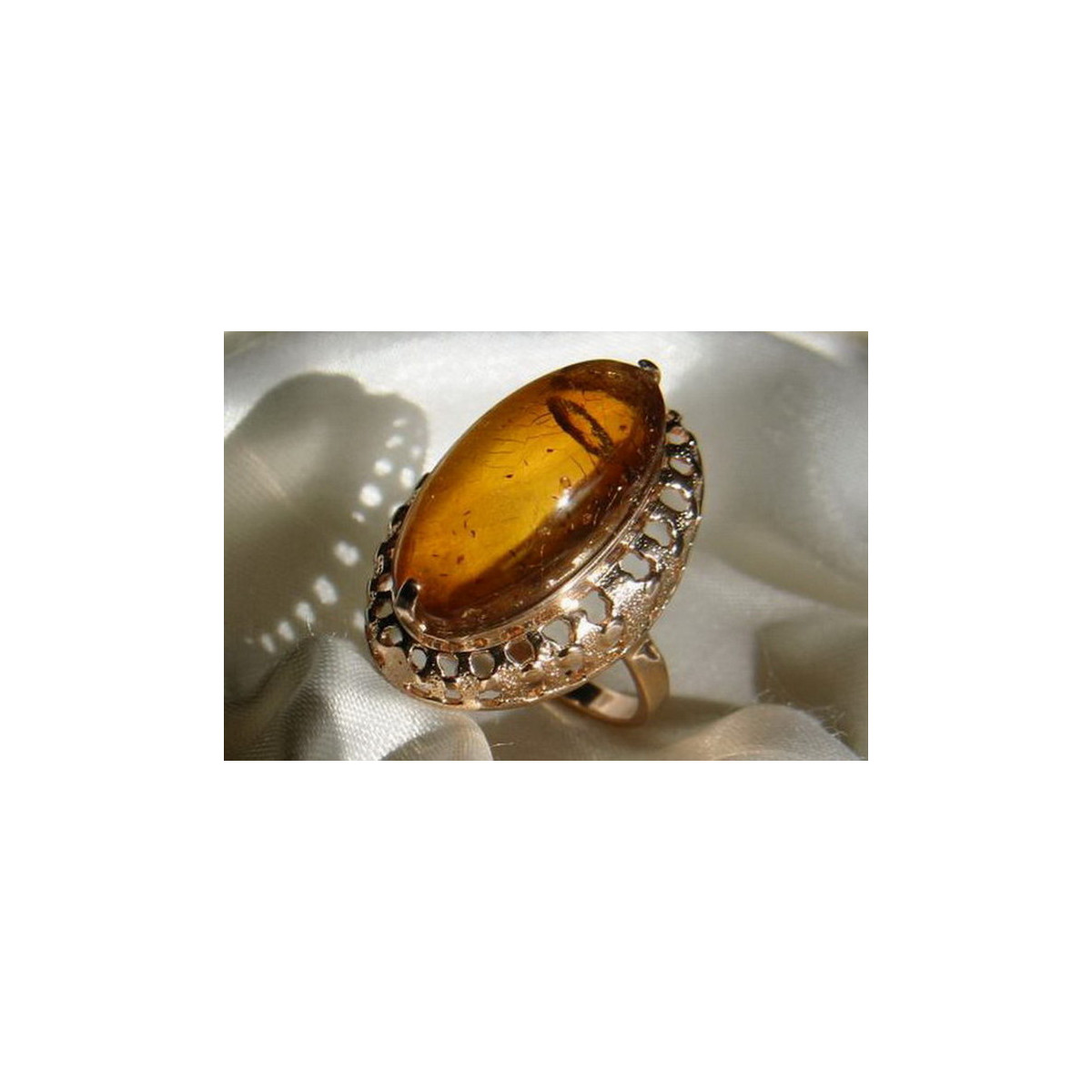 Rose russe rose soviétique URSS rouge 585 583 bague ambre or vrab022