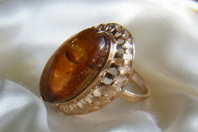 "Bague d'ambre vintage en or rose 14 carats d'origine" vrab022 vrab022