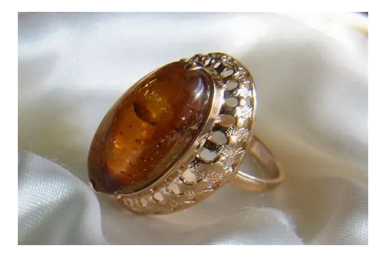 Russian rose Soviet pink USSR red 585 583 gold amber ring vrab022