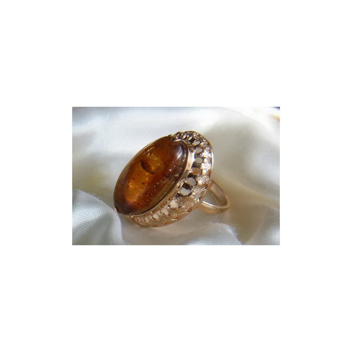 Russian rose Soviet pink USSR red 585 583 gold amber ring vrab022