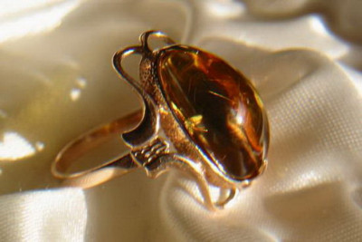 "Elegant Amber Stone with 14K Rose Gold Vintage Ring" vrab026 vrab026