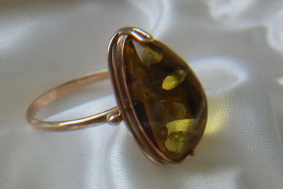 Rose russe rose soviétique URSS rouge 585 583 bague ambre or vrab027