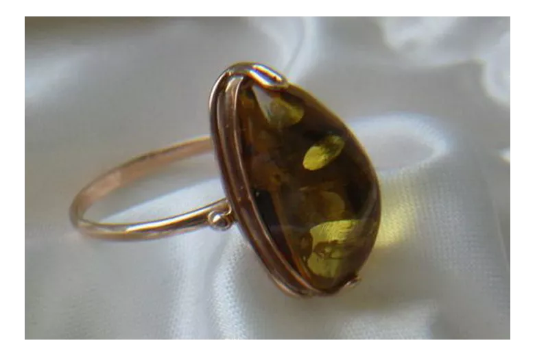 Russian rose Soviet pink USSR red 585 583 gold amber ring vrab027