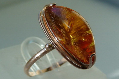 "Classic Amber Stone Set in 14K Rose Gold - Vintage Inspired Ring" vrab027 vrab027