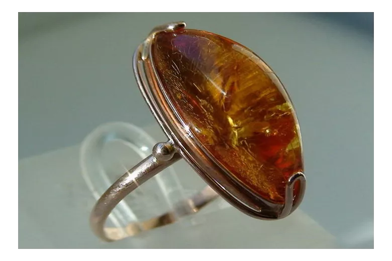 Russian rose Soviet pink USSR red 585 583 gold amber ring vrab027