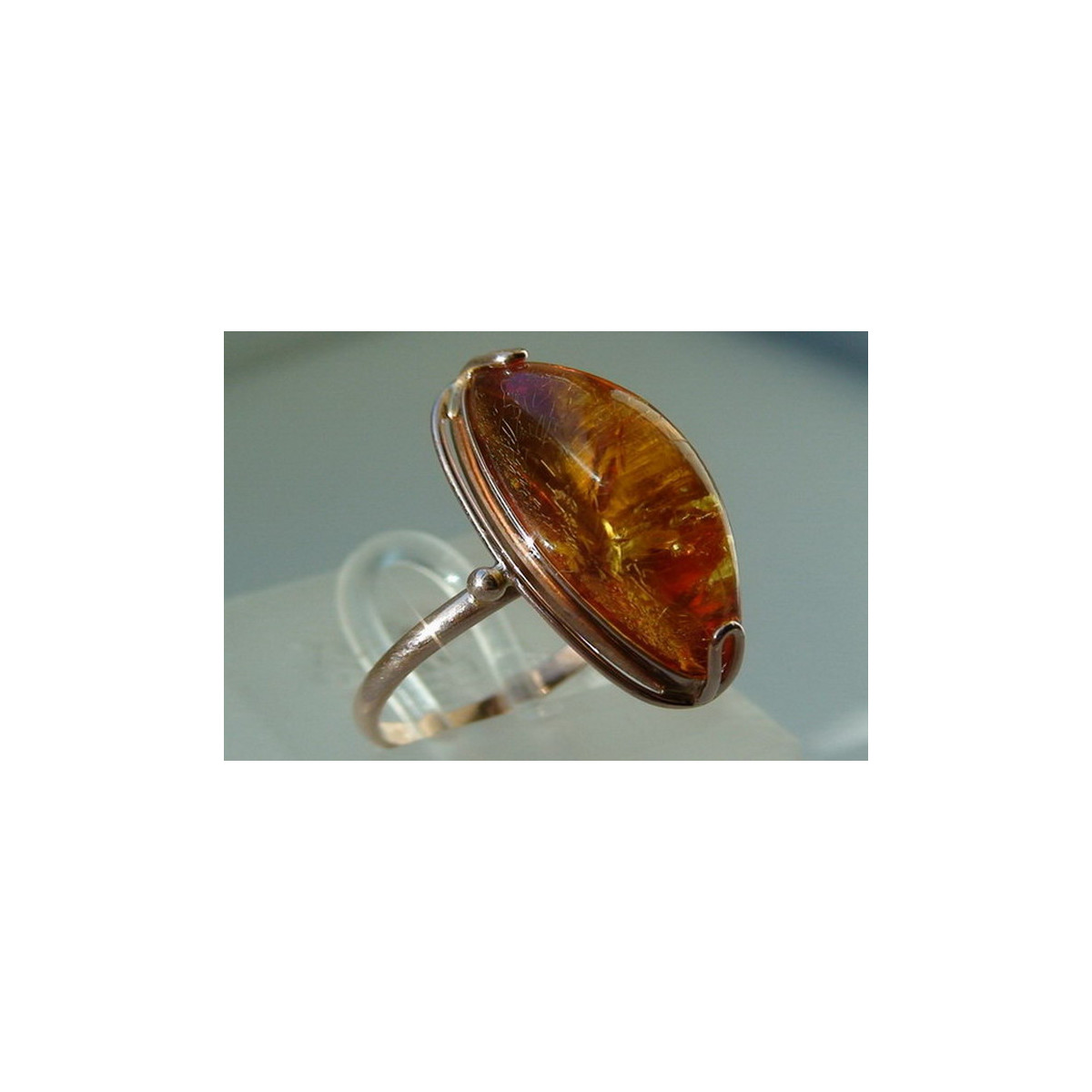 Russian rose Soviet pink USSR red 585 583 gold amber ring vrab027