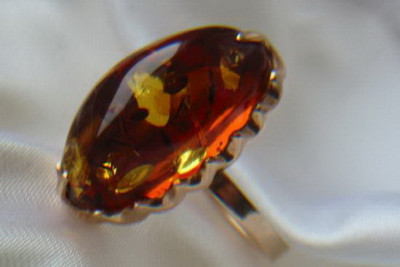 "Elegant Amber Stone Ring in Vintage 14K Rose Gold" vrab028 vrab028