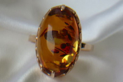 "Elegant Amber Stone Ring in Vintage 14K Rose Gold" vrab028 vrab028