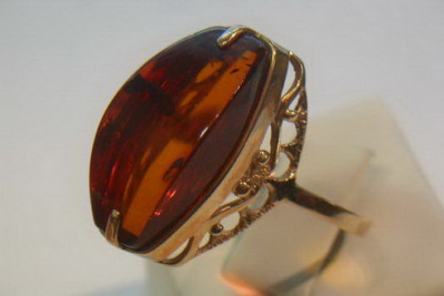 Bague Vintage Ambre et Or Rose 14 carats d'origine 585 vrab031 vrab031