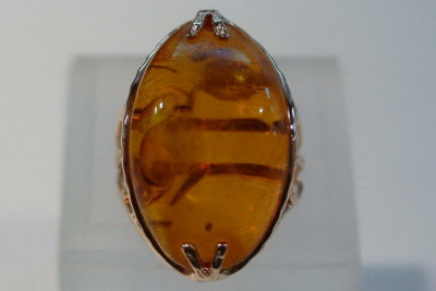 "Authentic Vintage Amber Ring in 14K Rose Gold" vrab034 vrab034