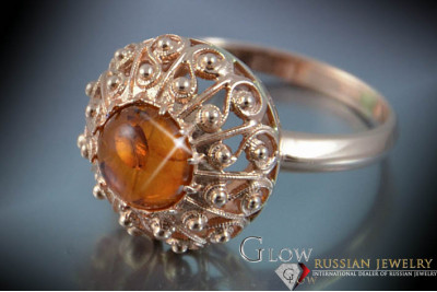 "Classic Amber Encrusted 14K Rose Gold Ring - Vintage Inspired Design" vrab036 vrab036