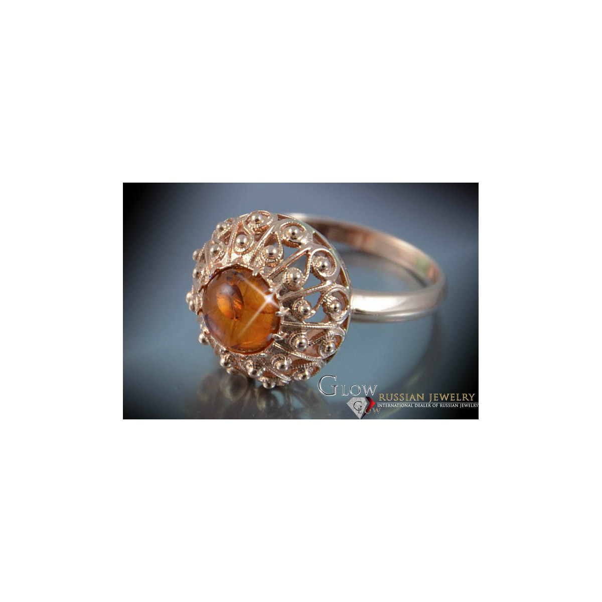 Rose russe rose soviétique URSS rouge 585 583 bague ambre or vrab036