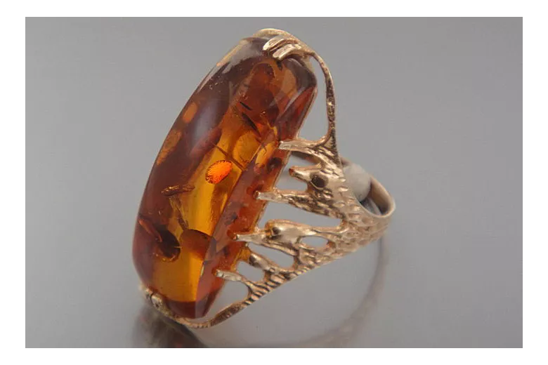 Russian rose Soviet pink USSR red 585 583 gold amber ring vrab038