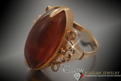 "Classic Amber Stone Encased in 14k Rose Gold Ring, Genuine Vintage" vrab039 vrab039