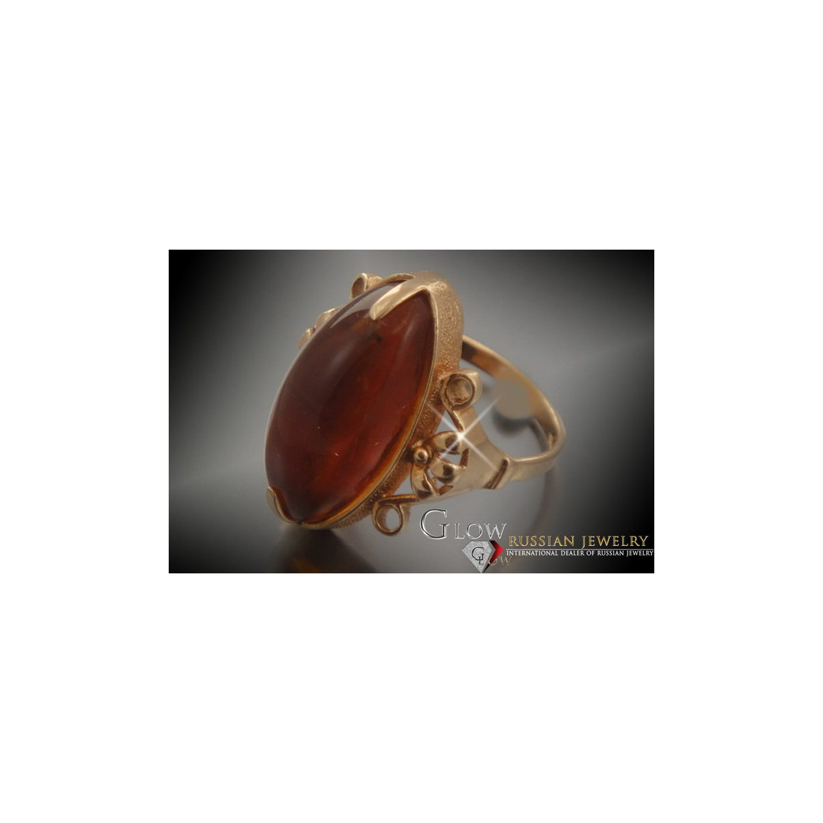 Rose russe rose soviétique rouge URSS 585 583 bague ambre or vrab039