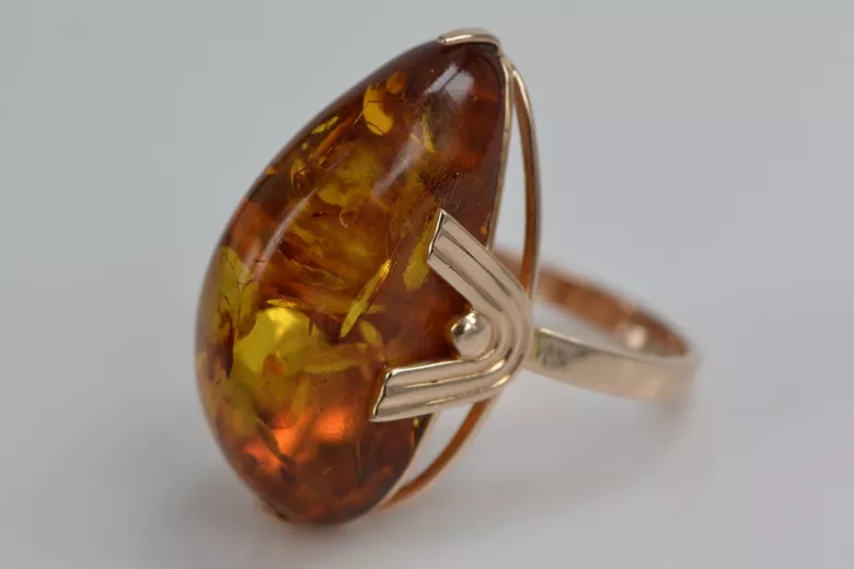 Russian rose Soviet pink USSR red 585 583 gold amber ring vrab040