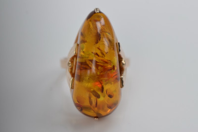 "Classic Amber Stone Encrusted 14K Rose Gold Vintage Ring" vrab040 vrab040