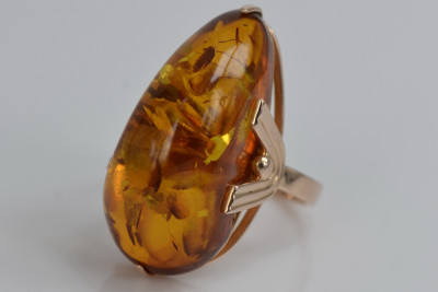 Klassischer Bernstein Ring in 14k 585 Vintage Roségold  vrab040 vrab040