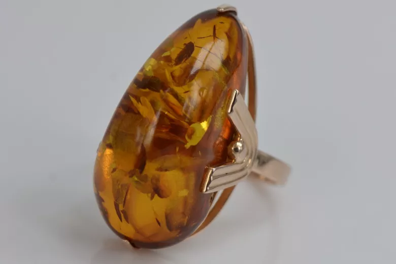 Russian rose Soviet pink USSR red 585 583 gold amber ring vrab040