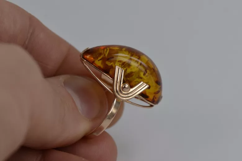 Russian rose Soviet pink USSR red 585 583 gold amber ring vrab040