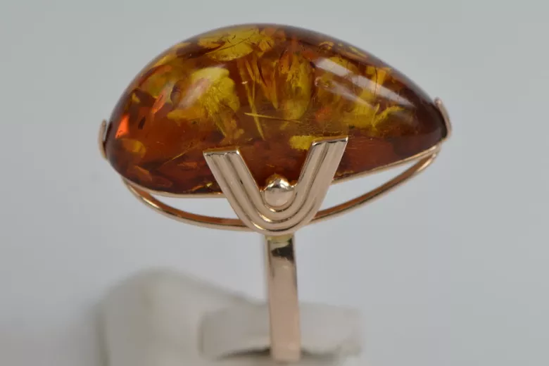 Russian rose Soviet pink USSR red 585 583 gold amber ring vrab040