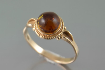 "Amber Brilliance: Authentic Vintage Rose 14K Gold Ring"  vrab044 vrab044