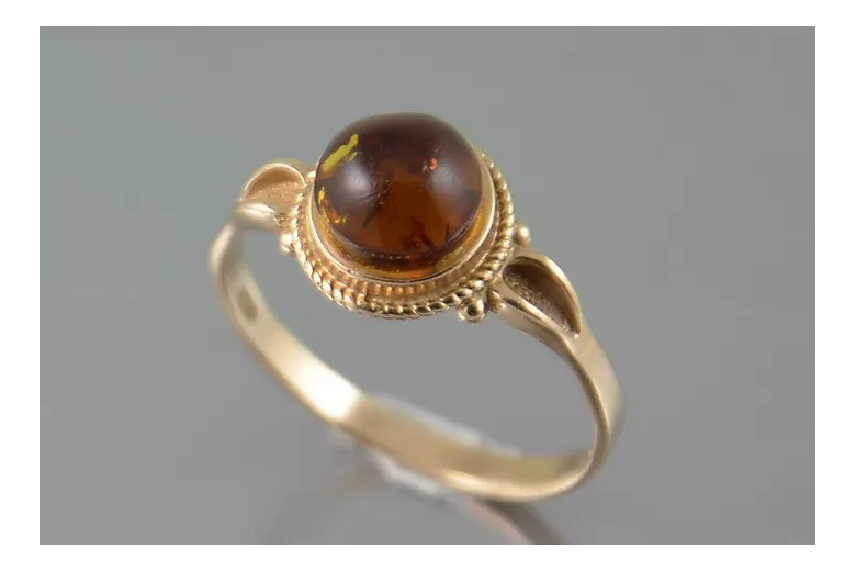 Russian rose Soviet pink USSR red 585 583 gold amber ring vrab044