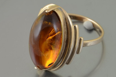 "Classic Amber Gemstone Encased in 14K Rose Gold Vintage Ring" vrab045 vrab045