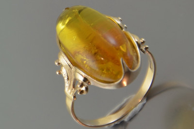 "Authentic Amber in 14K Vintage Rose Gold Ring" vrab046 vrab046