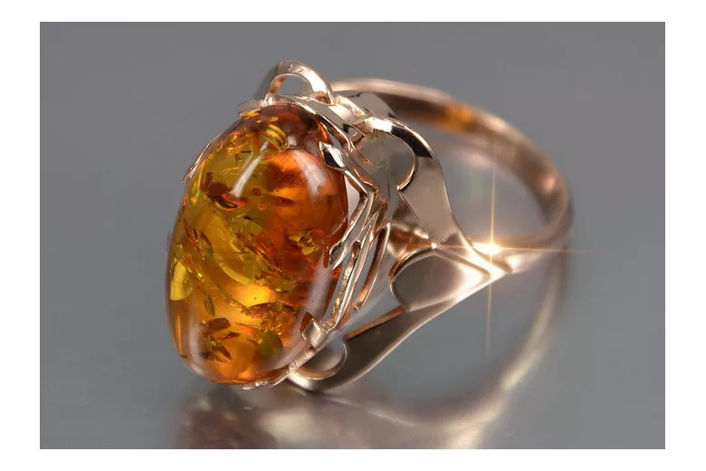 Russian rose Soviet pink USSR red 585 583 gold amber ring vrab048