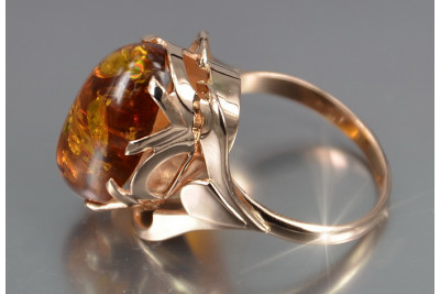 "Elegant 14K Rose Gold Original Vintage Amber Ring"  vrab048 vrab048